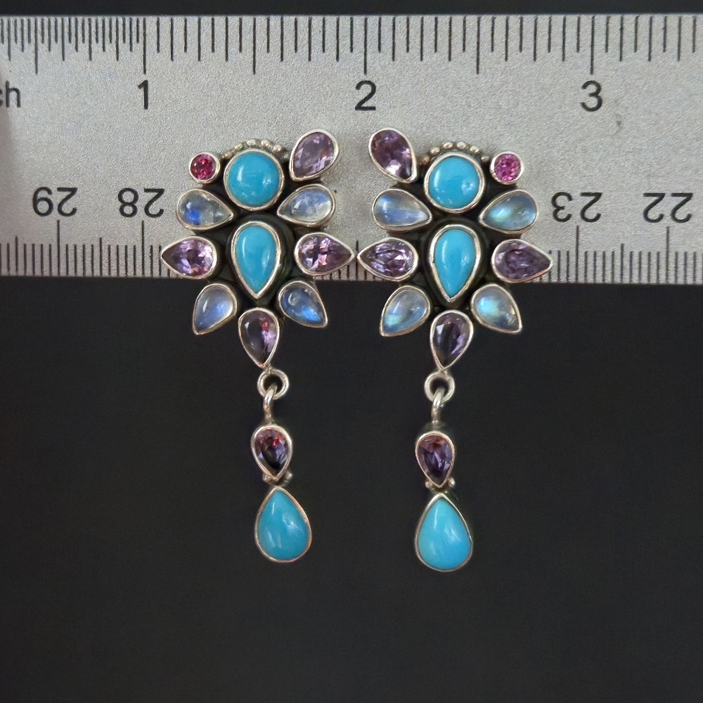 Nicky Butler 925 Sterling Silver Clip-on Turquoise Moonstone Amethyst Earrings - Picture 10 of 15